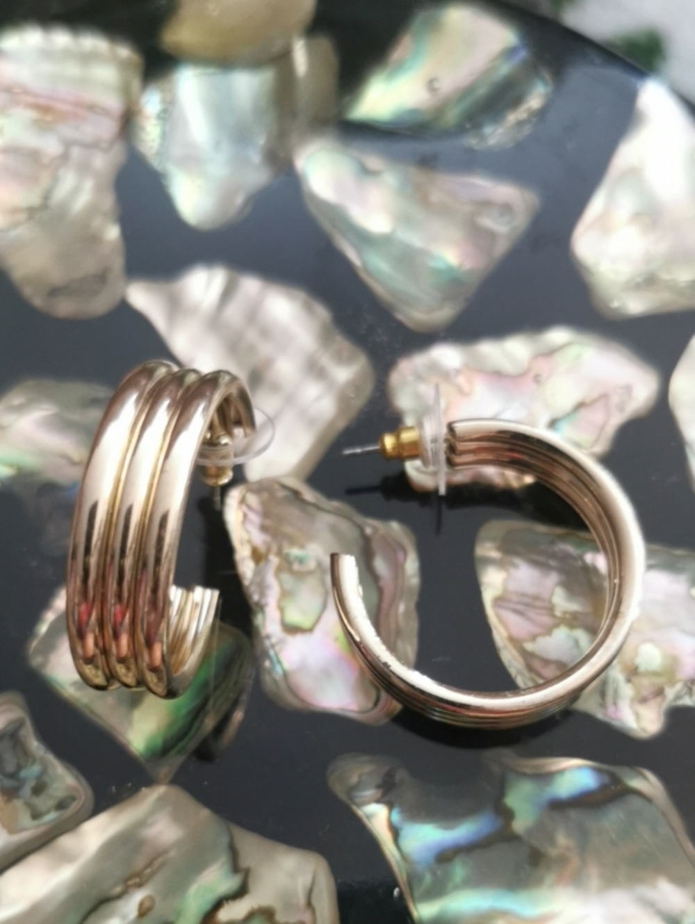 Classic Gold-Tone Triple-Rib Hoop Earrings